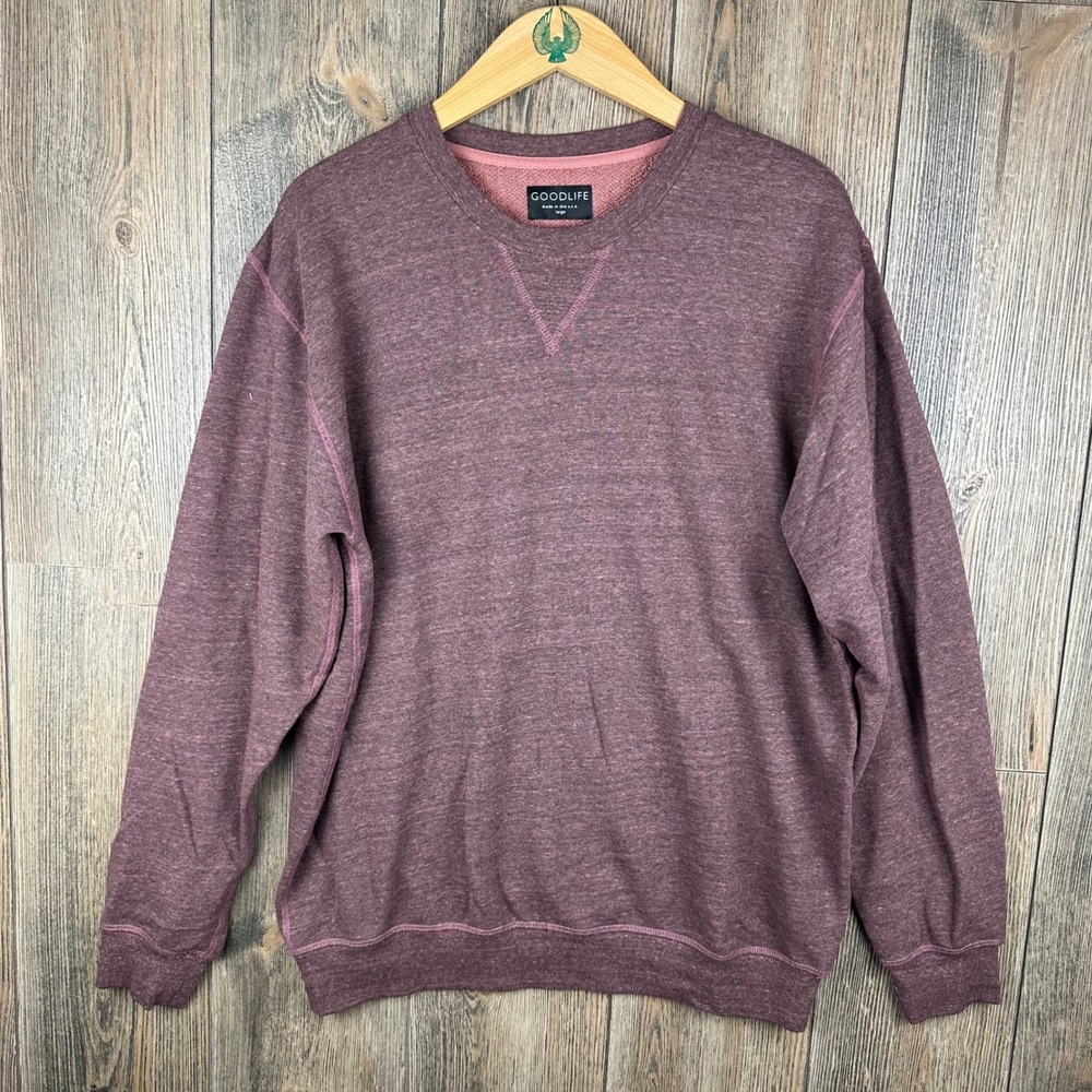 Goodlife Mens Tri-Blend French Terry Crewneck Sweatshirt Burgundy Large USA Made